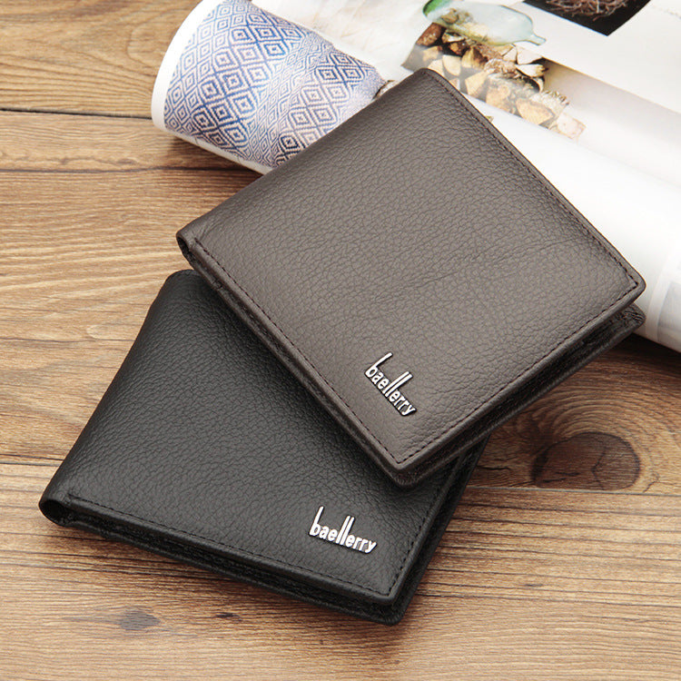 Men's Genuine Leather Bifold Wallet – Full-Grain Cowhide Short Coin Purse