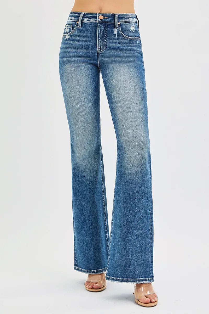 Full Size Tummy Control High Rise Flare Jeans Plus Size