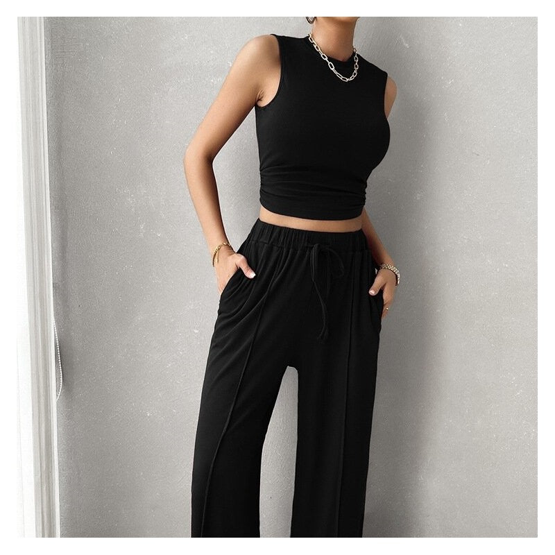 Sleek Sleeveless Top and Long Pant Set