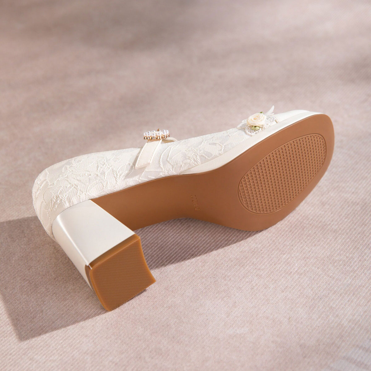 Women's Lace Mary Jane Platform Heels | Pearl Buckle Bridal Shoes