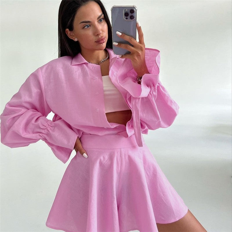 Solid Color Long Sleeve Shorts Pajama Set

Suggested optimization: Cozy Solid Color Long Sleeve Pajama Set