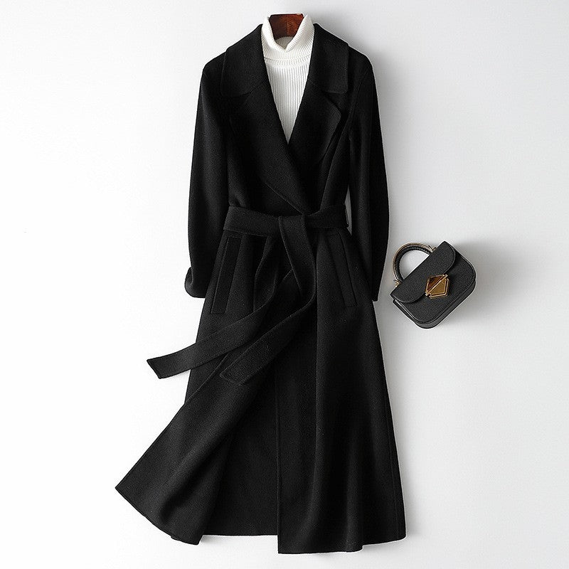 Solid Color Reversible Cashmere Long Coat