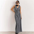 High-Waisted V-Neck Slim Fit Dress in Solid Color