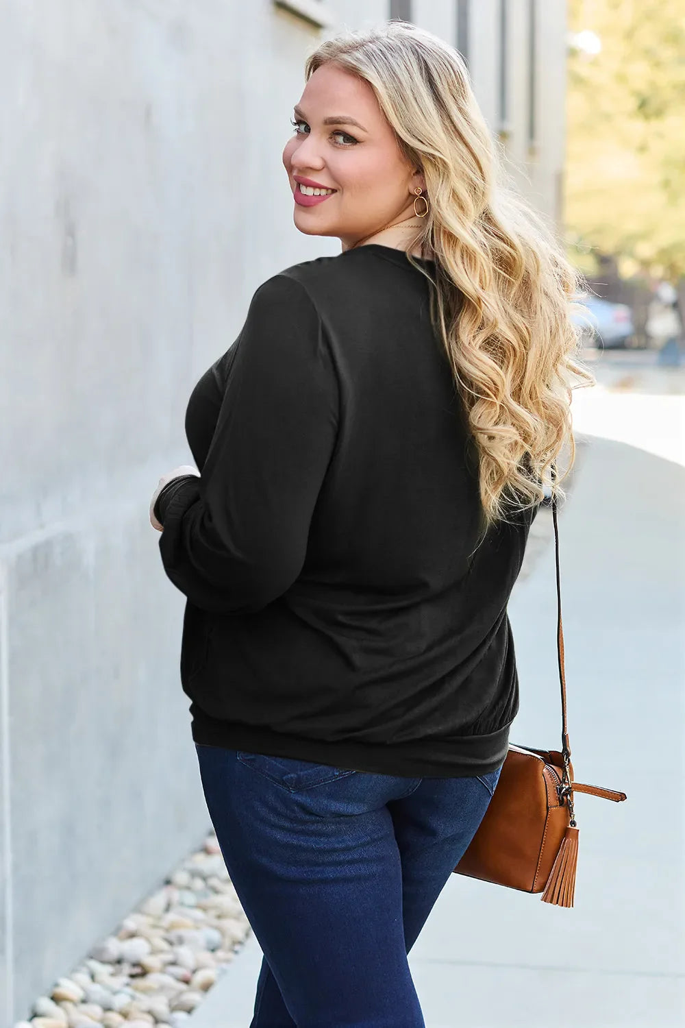 Full Size V-Neck Lantern Sleeve Top