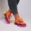 Women's Rainbow Sole Color-Block Woven Athletic Sneakers | Breathable Flat Lace-Up Low-Top