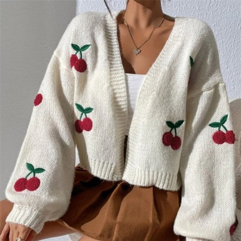 Loose Fit Embroidered Knit Cardigan Without Buttons