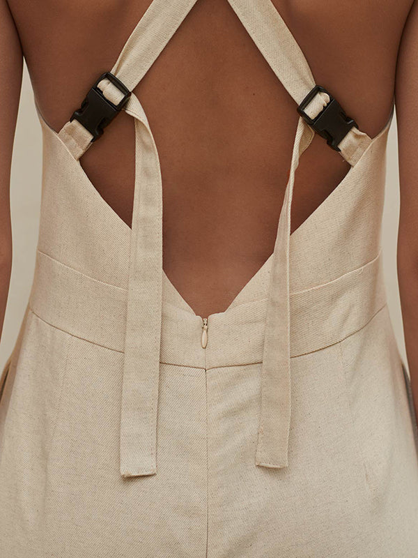Sleeveless Wide Leg Solid Color Round-Neck Jumpsuits