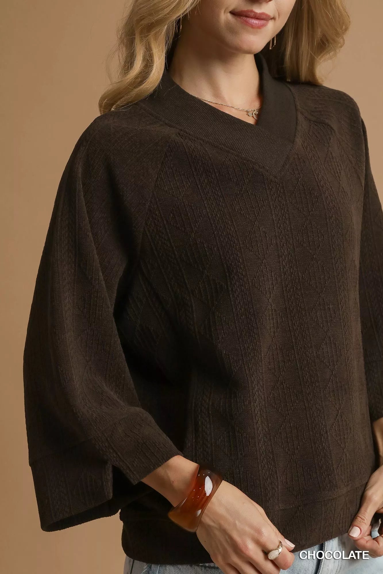 Textured Knit V-Neck Top