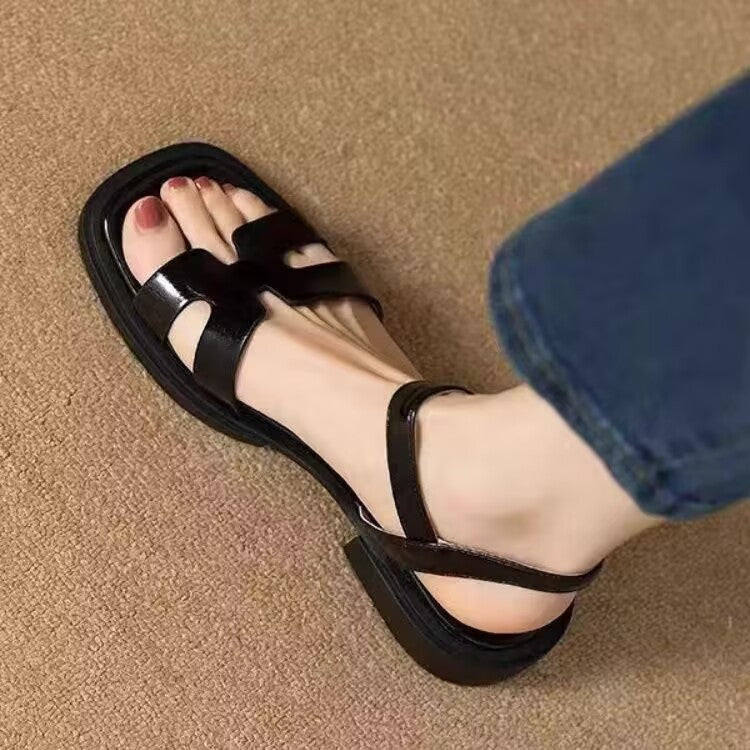 Korean-style Flat Buckle Sandals – Women's Single Strap Casual Sandals | Black, White, Brown
