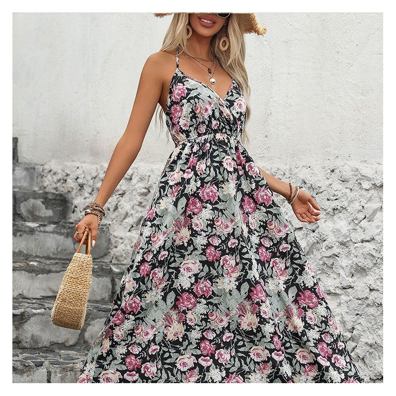 Chic Floral Halterneck Dress