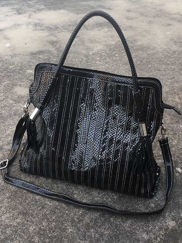 Split-Joint Striped Shoulder Sling Leather Bag