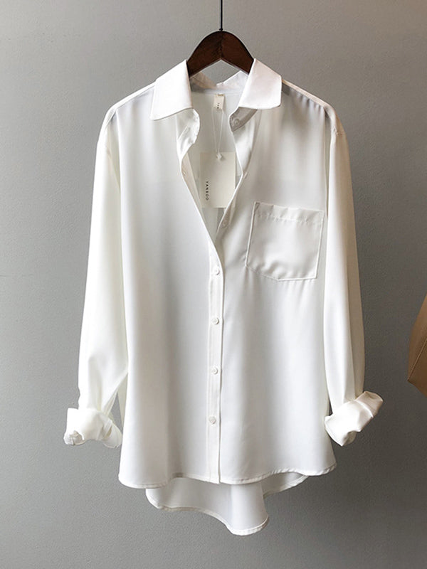 Urban Solid Color Lapel Long Sleeves Blouse
