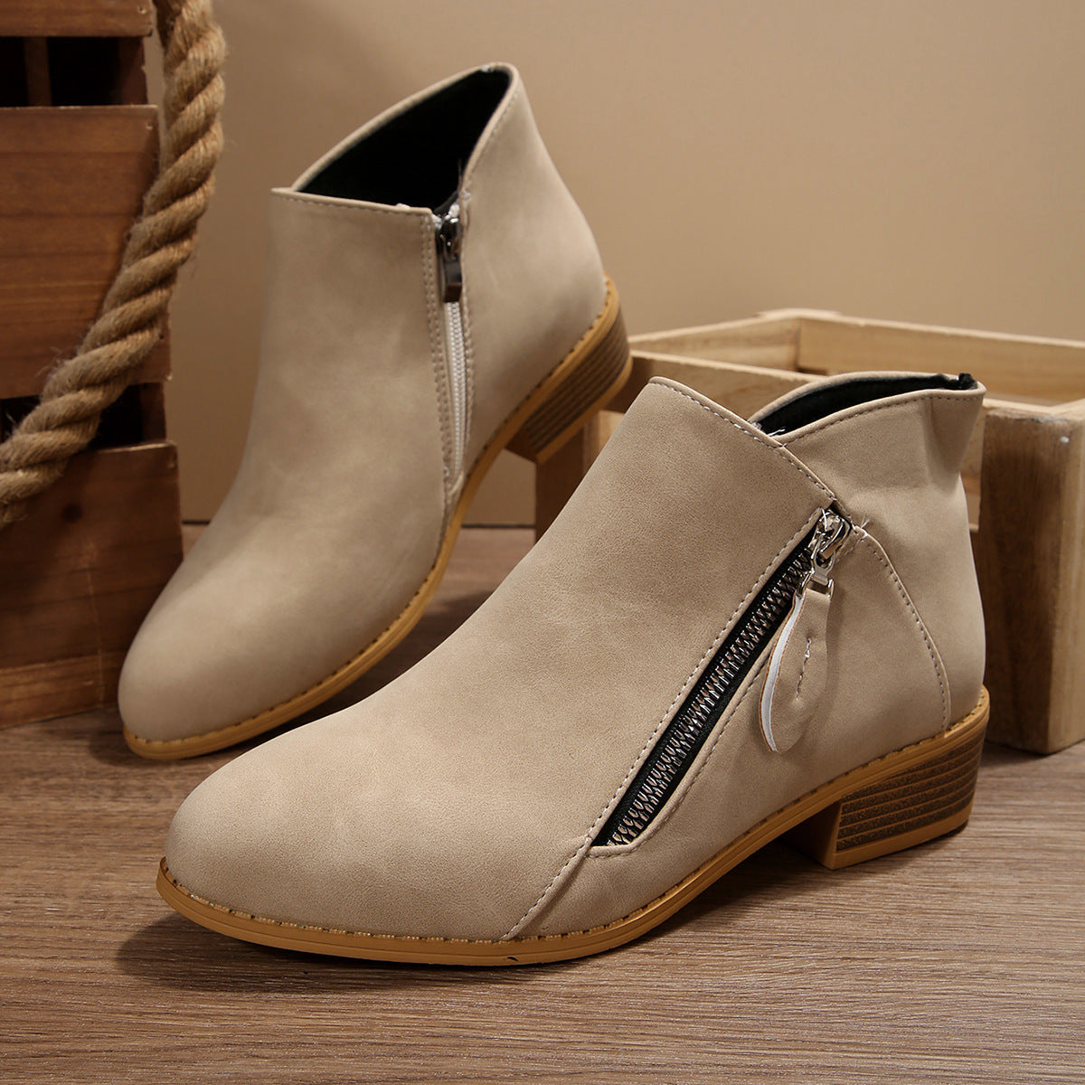 Women's Chunky Heel Pointed-Toe Ankle Boots – Side Zipper, PU Leather, Multi-Color