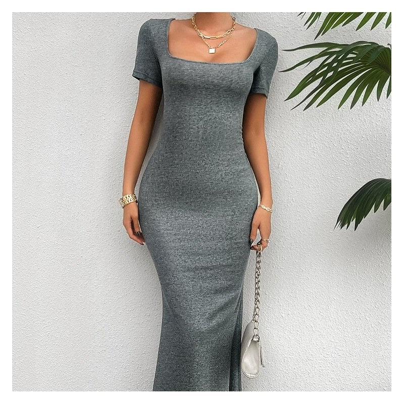 Stylish Solid Color Slim Fit Short Sleeve Dress