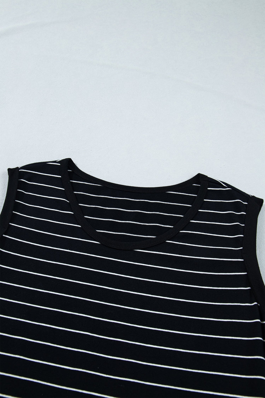 Black Stripe Drawstring Tunic Tank Mini Dress with Pockets