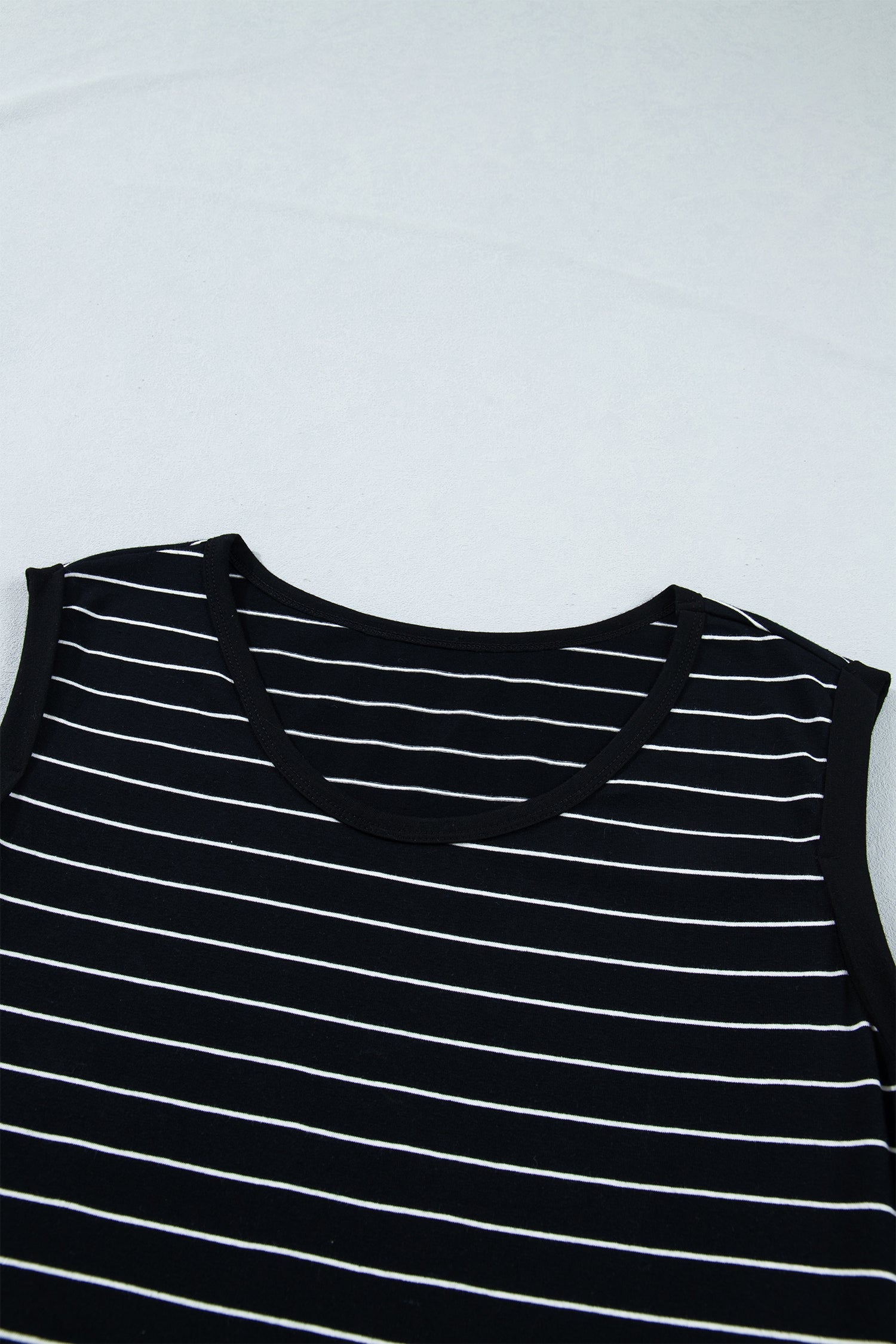 Black Stripe Drawstring Tunic Tank Mini Dress with Pockets