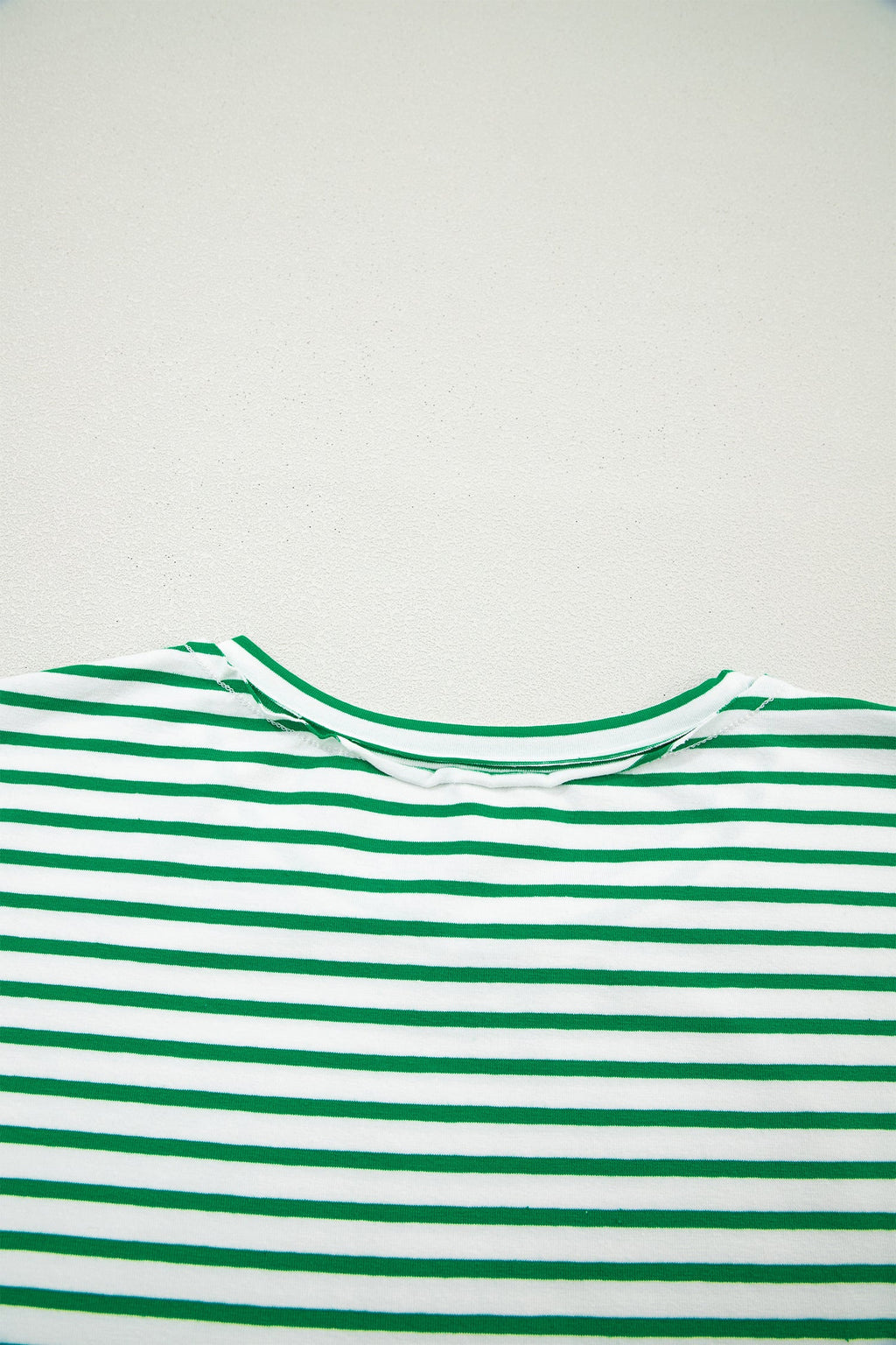 Green Stripe Floral Puff Sleeve Patchwork Round Neck Loose Top