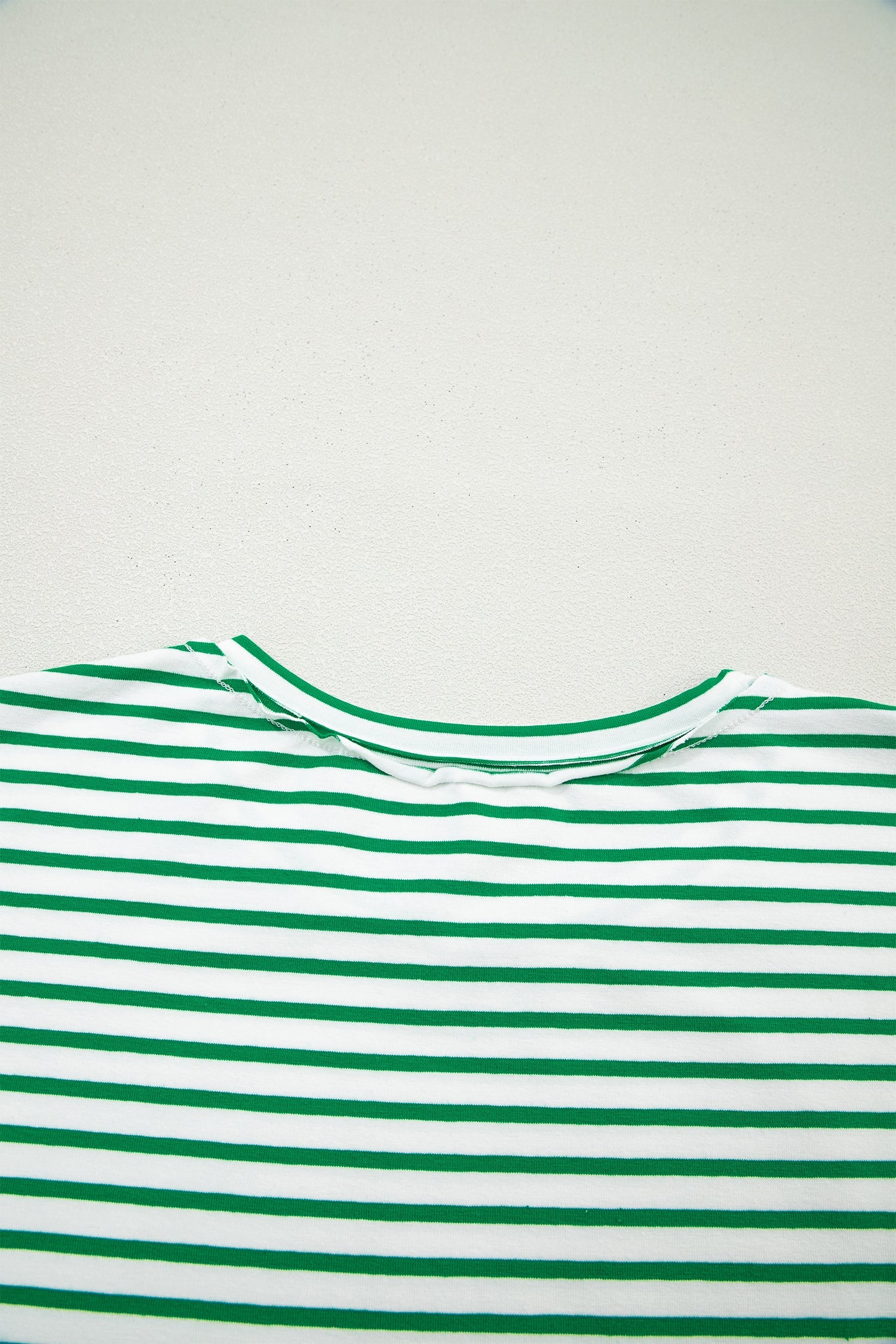 Green Stripe Floral Puff Sleeve Patchwork Round Neck Loose Top
