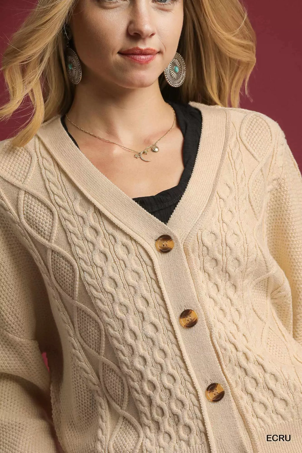 Chunky Cable Knit V-Neck Button-Up Cardigan