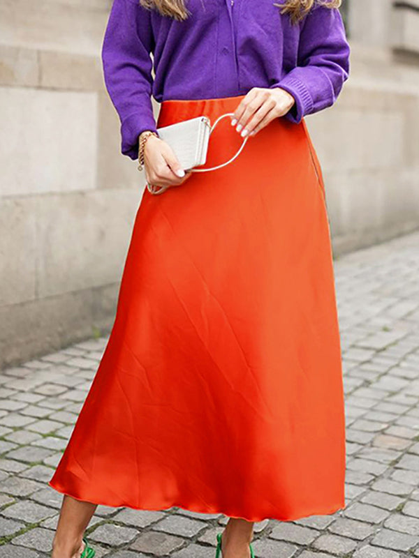 A-Line High Waisted Solid Color Zipper Skirts Bottoms