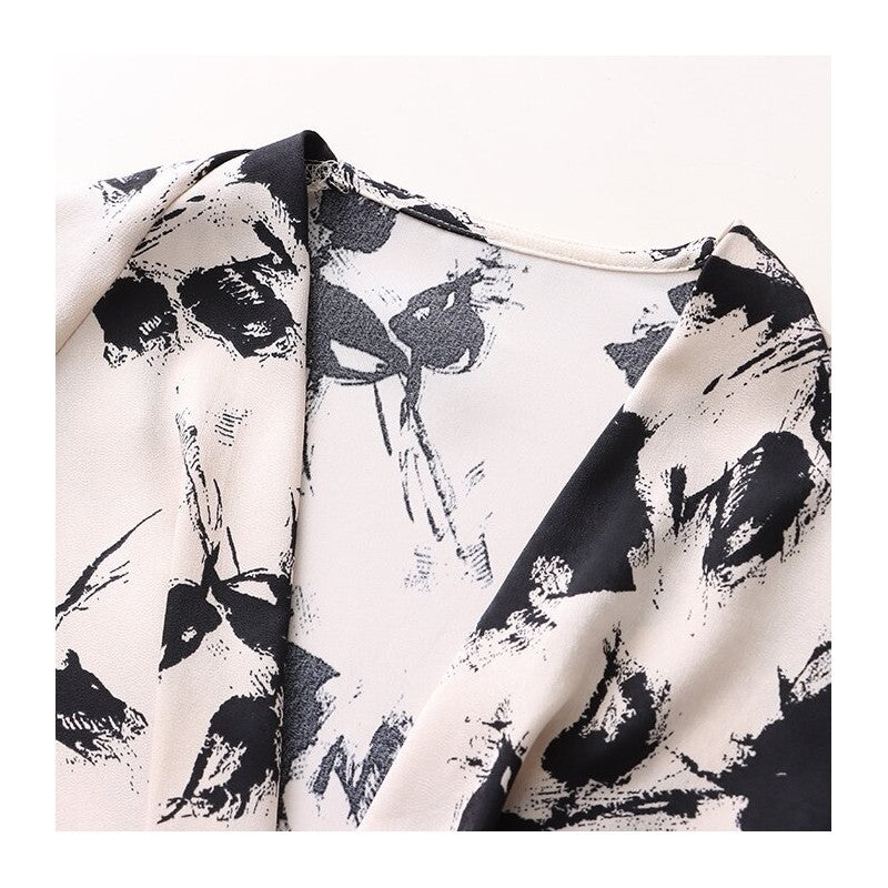 Vibrant Ink Lantern Sleeve Satin V-Neck Shirt