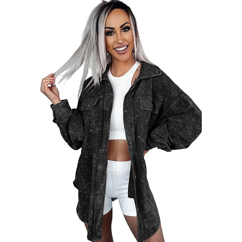 Loose Fit Solid Color Long Sleeve Cover-Up