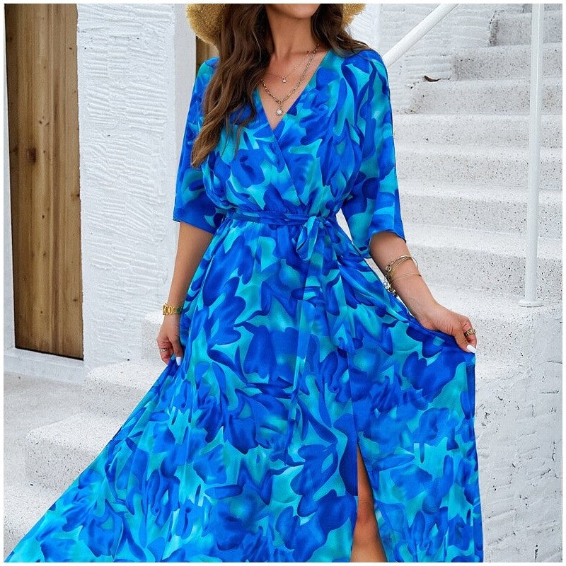 Chic Floral Print Waist Dress
