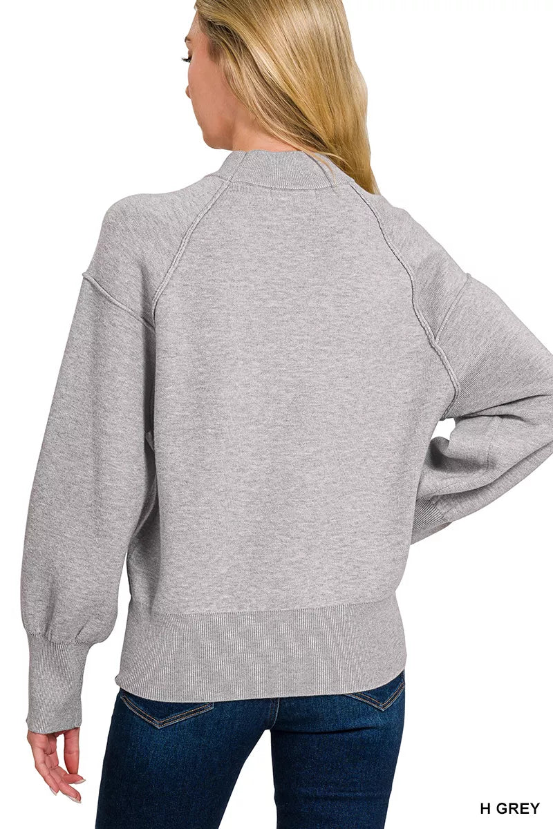Viscose Mock Neck Exposed Seam Sweater