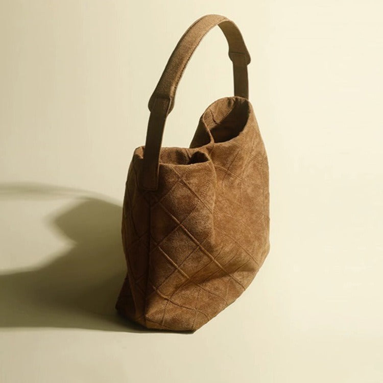 French-Style Velvet Bucket Tote Bag – Urban Minimalist Shoulder Bag for Women