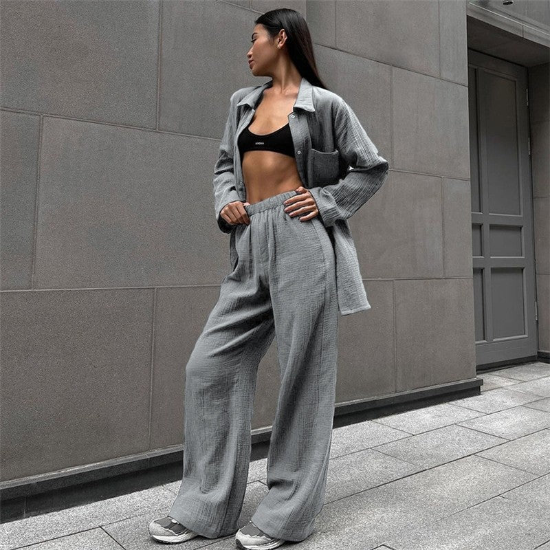Casual Loose Long Sleeve Lapel Single Breasted Two-Piece Suit Set