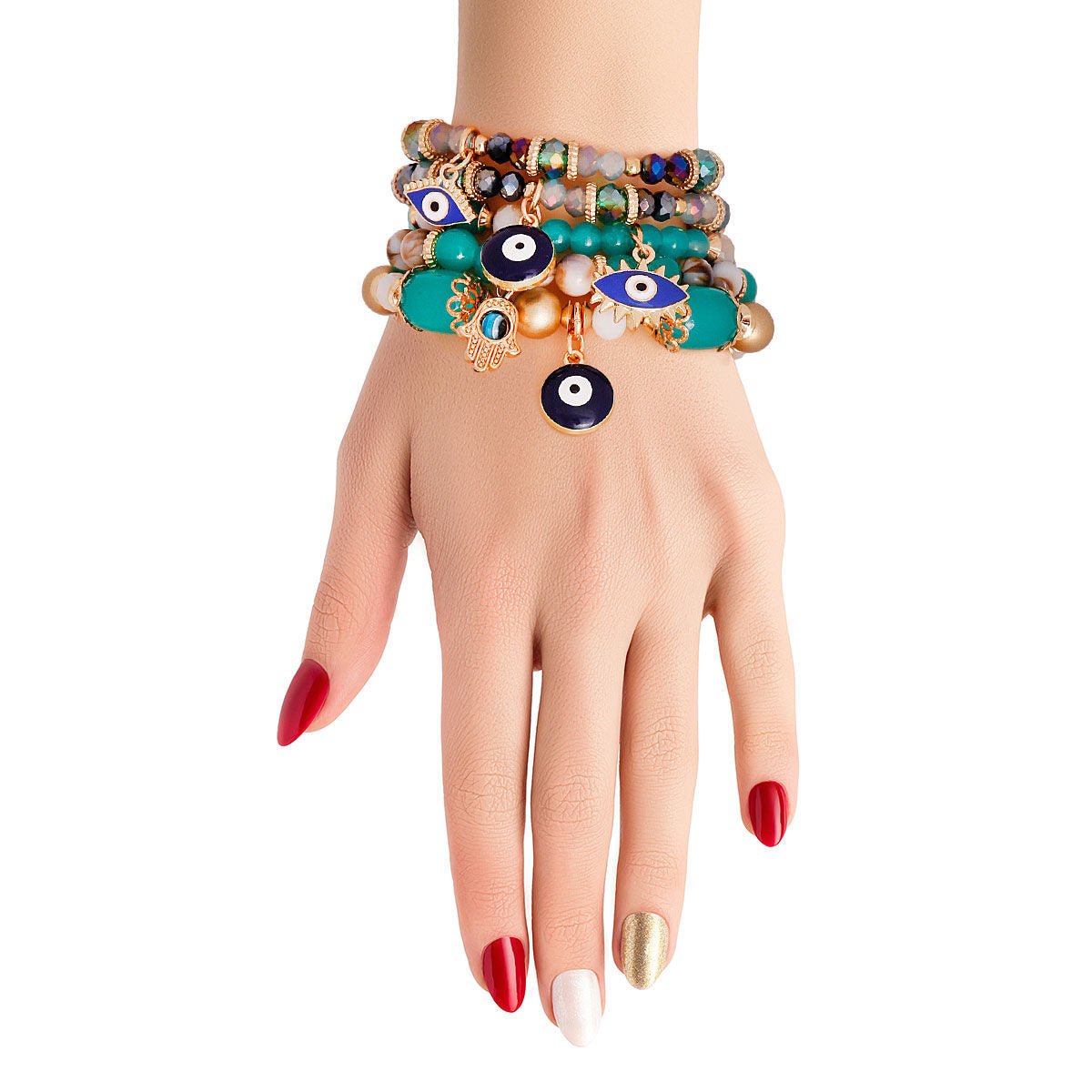 Evil Eye Bracelets with Turquoise Glass Beads – Trendy Stylish Jewelry Accessory