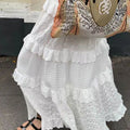 A-Line Lace Patchwork Skirt with Elastic Waist in Solid Color