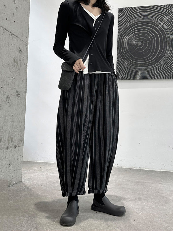 Harem Pants High Waisted Split-Joint Striped Patterns Pants Trousers