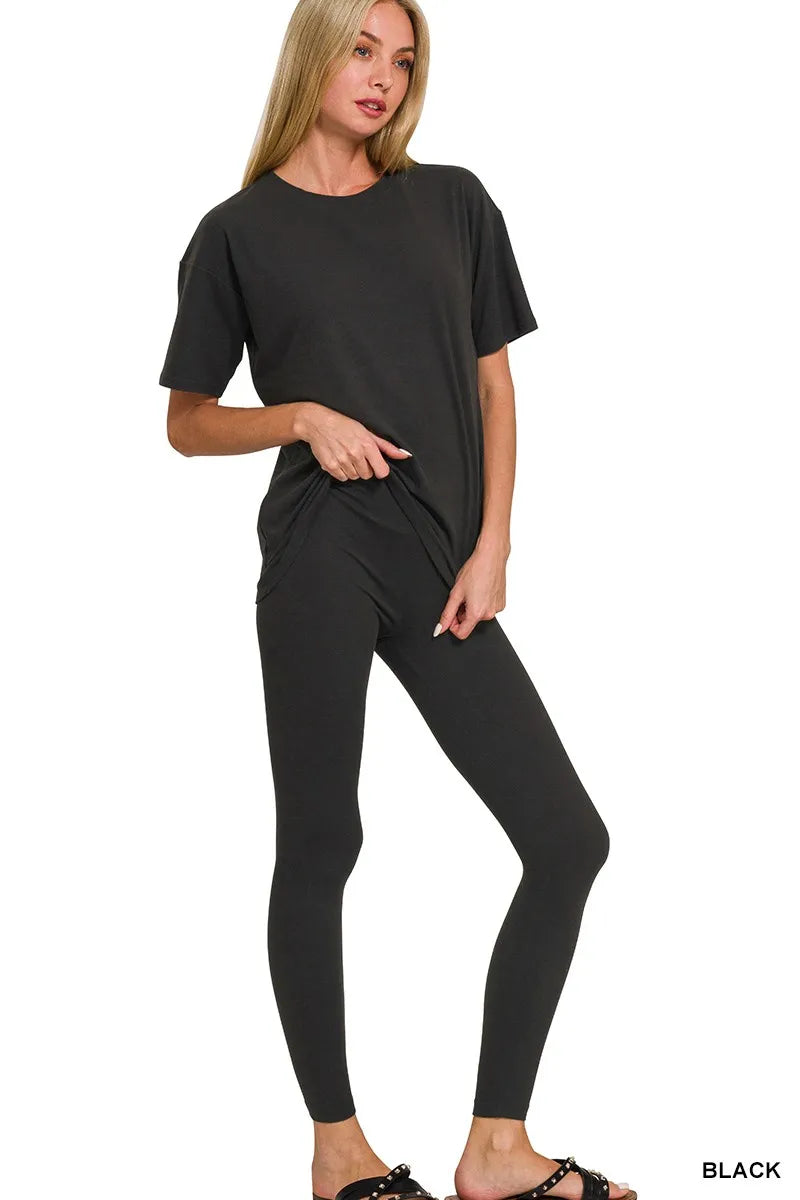 I am a Fashion junky Full Size Brushed Dty Microfiber Short Sleeve Top and Pants Loungewear Set Plus Size