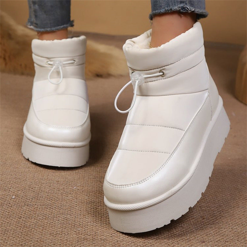 Women's Fleece-Lined Slip-On Short Boots | Warm Cotton Lining, Waterproof PU Upper, Mid Heel