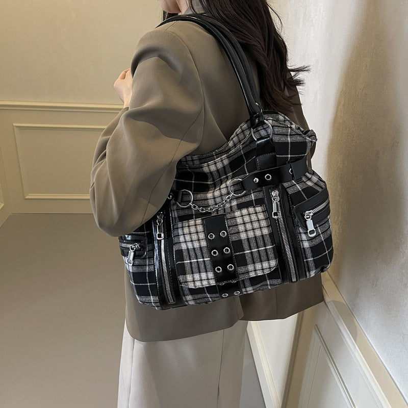 Women's Plaid Crossbody Bag with Rivet Details