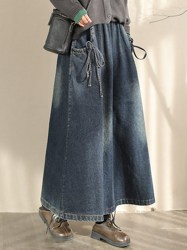 A-Line Loose Elasticity Pockets Tied Skirts Bottoms