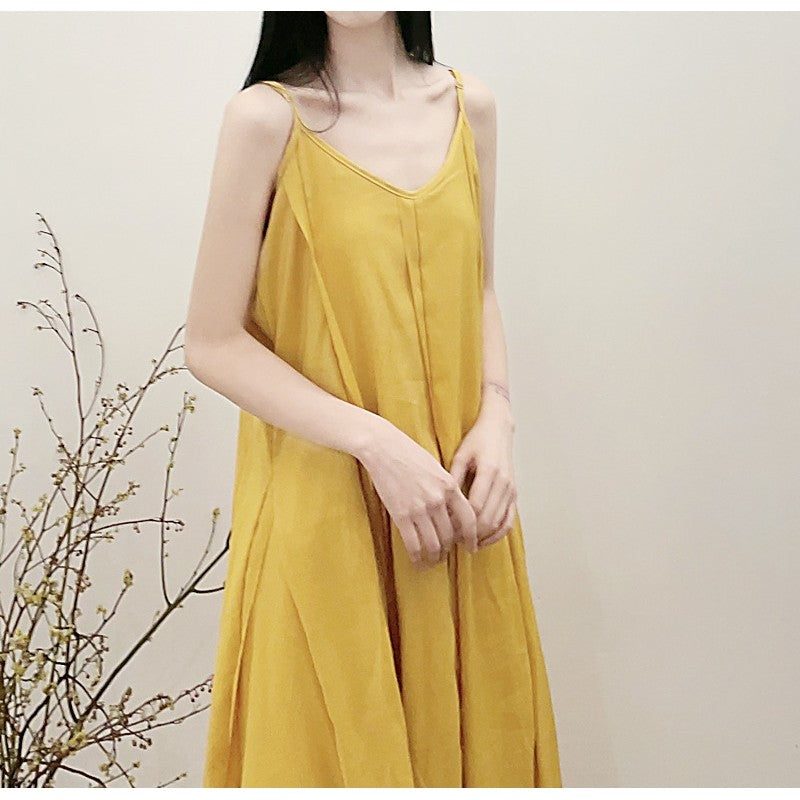 Solid Color Spaghetti Strap Sleeveless A-Line Maxi Dress with Full Hem