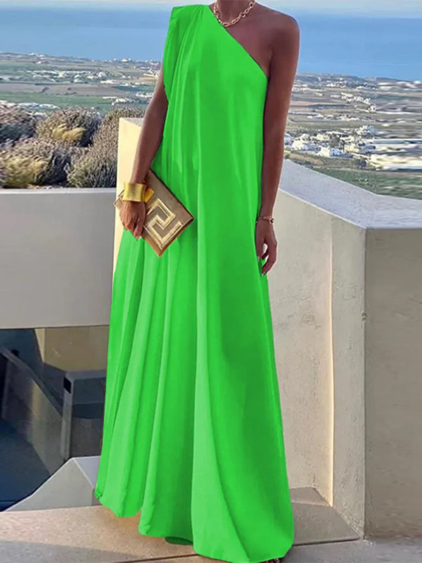 Flowy White One-Shoulder Maxi Dress with Asymmetrical Hem