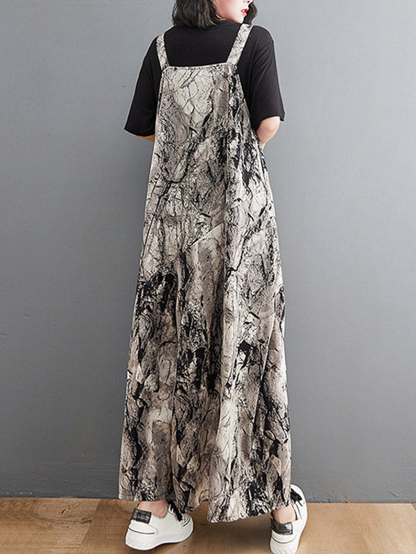 Vintage  Printed Loose Wide Leg  Overalls