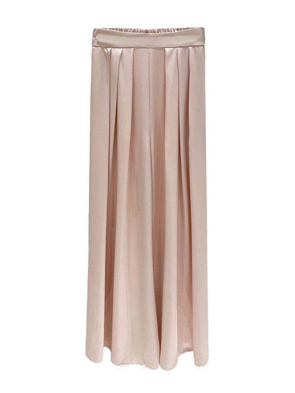 High Waisted Wide Leg Elasticity Pleated Solid Color Pants Trousers