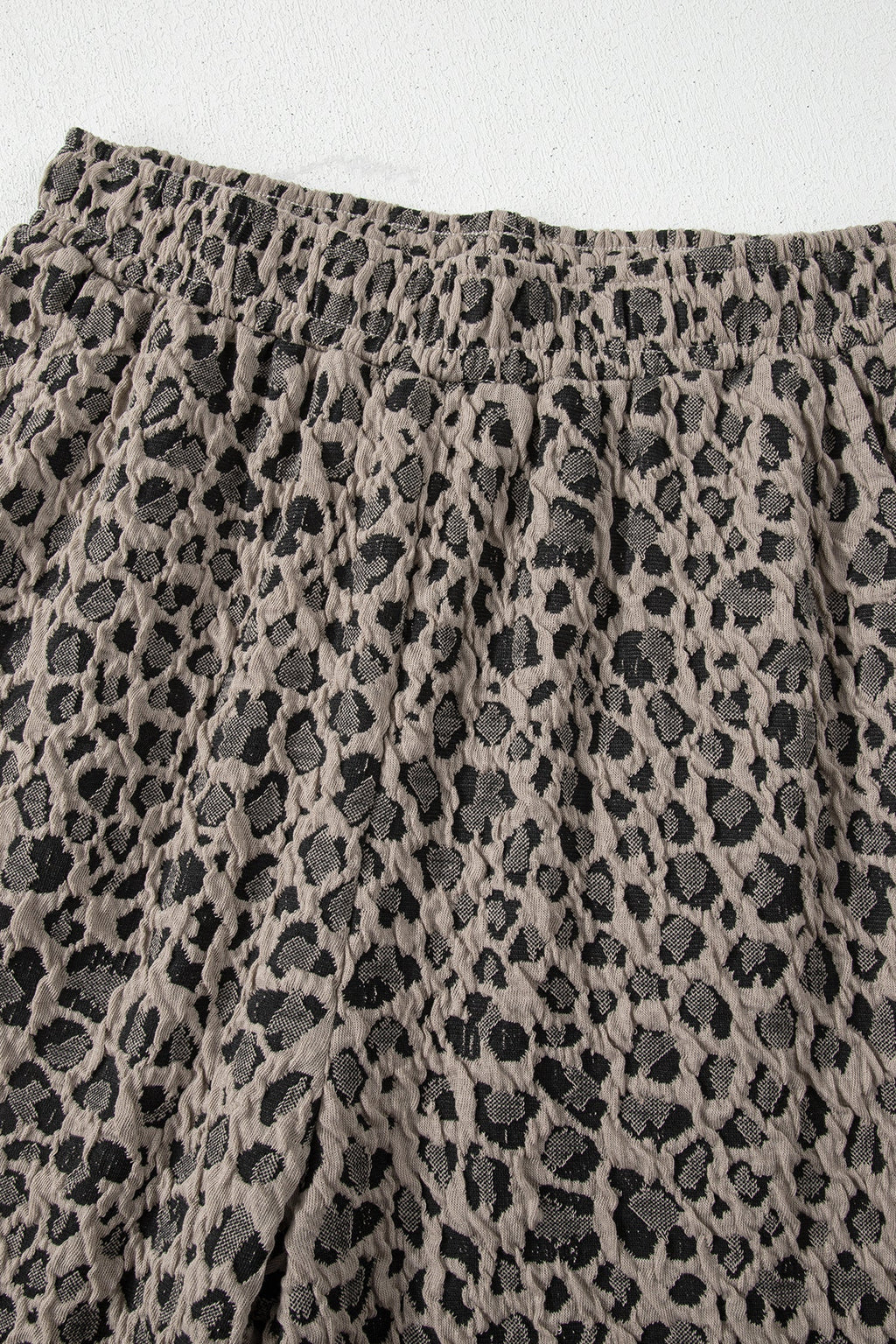 Khaki Jacquard Leopard Half Sleeve Jumper Wide Leg Pant Set