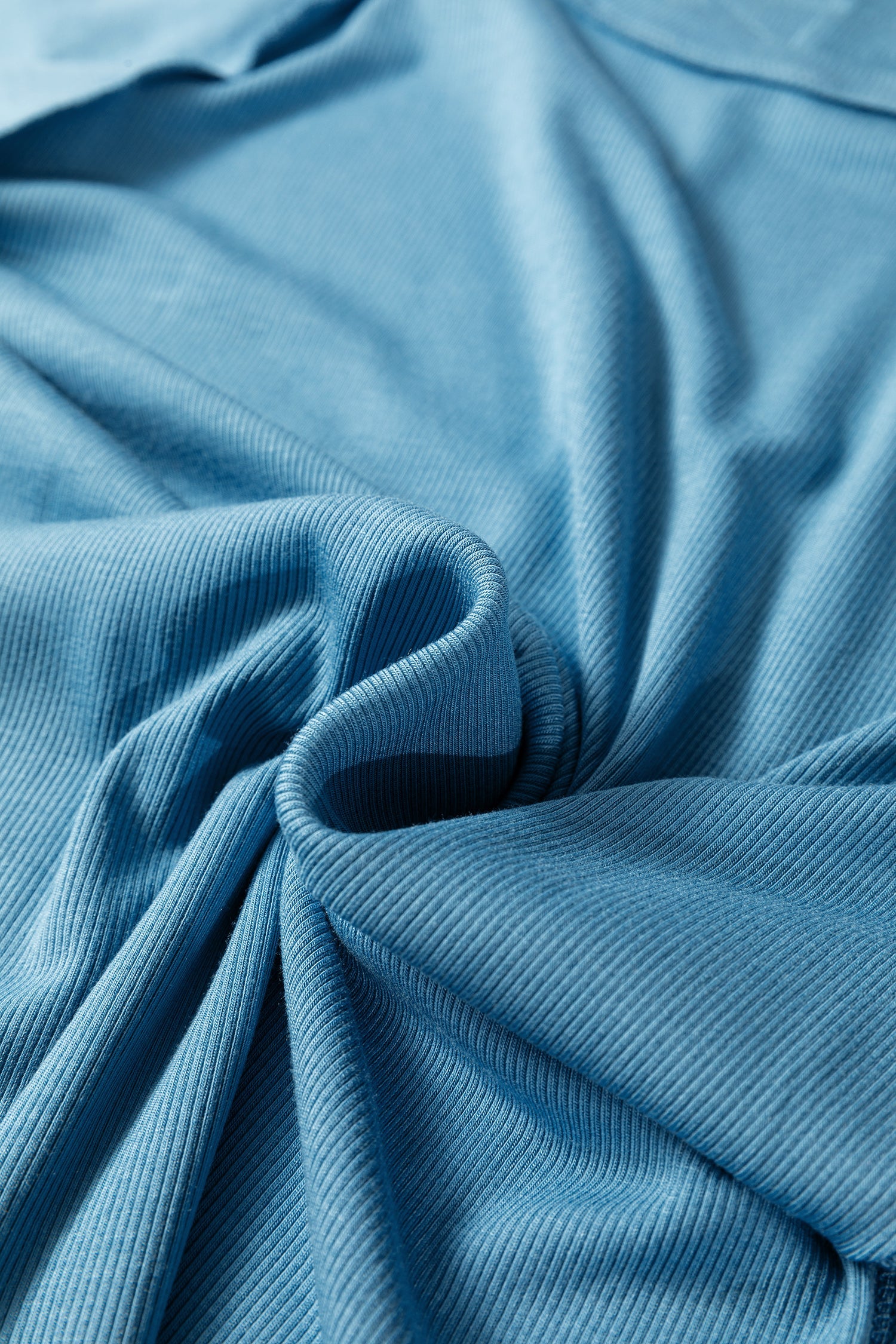 Peacock Blue Crew Neck Cap Sleeve Ribbed T Shirt