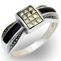 Antique Tone 925 Sterling Silver Ring with Semi-Precious Jade in Jet Size 7