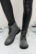 Rhinestone Lace-Up Combat Boots