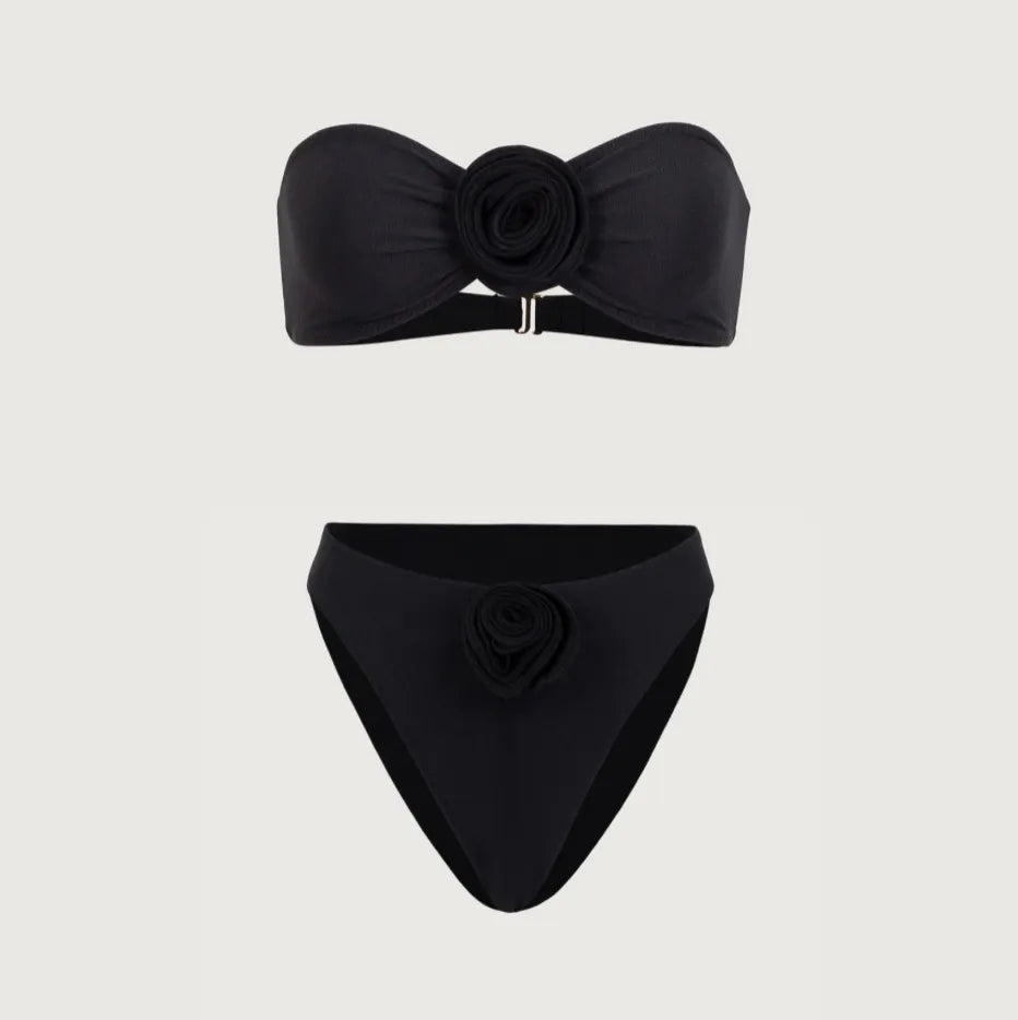 Sunset Floral Strapless Black Bikini