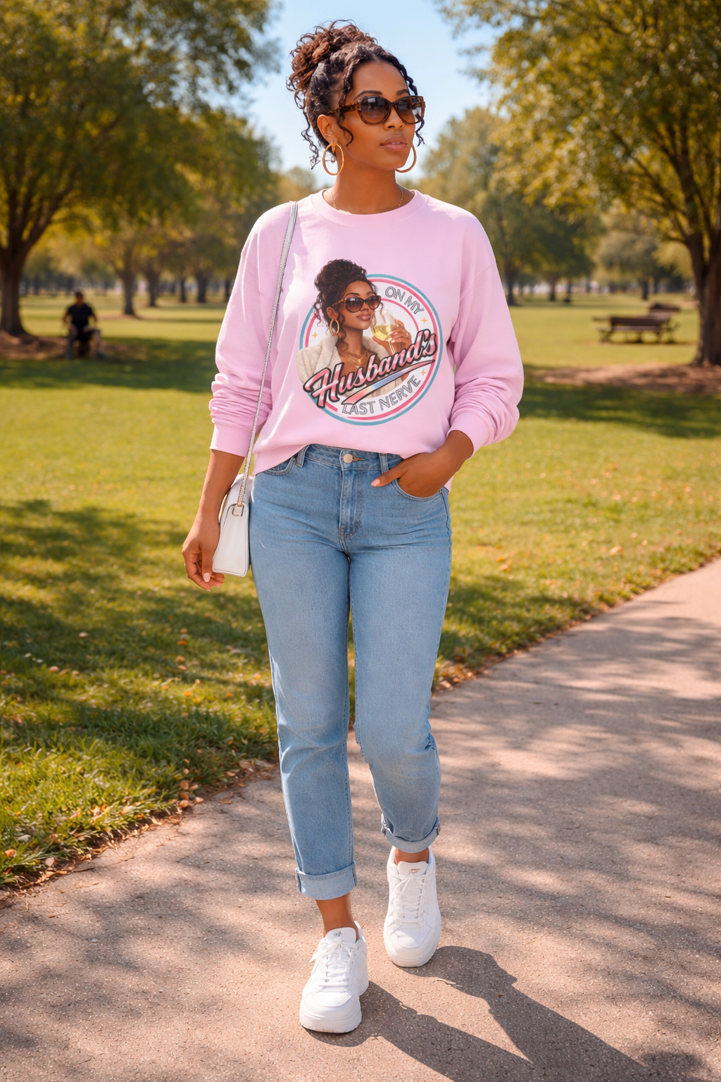 On My Husband's Last Nerve Crewneck Sweatshirt | Sassy Woman Retro Graphic