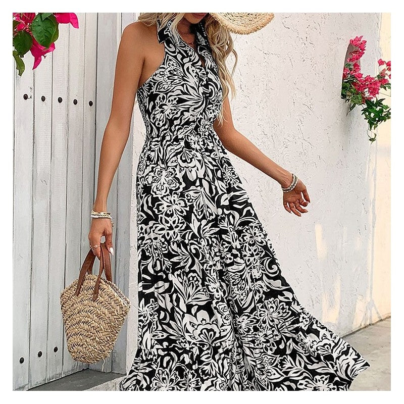 Floral Print Sleeveless Dress with High Waist for Ultimate Comfort