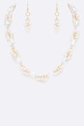 Statement Collar Necklace Set with Fringe Beads and Crystal Station, Trendy Fashion Jewelry