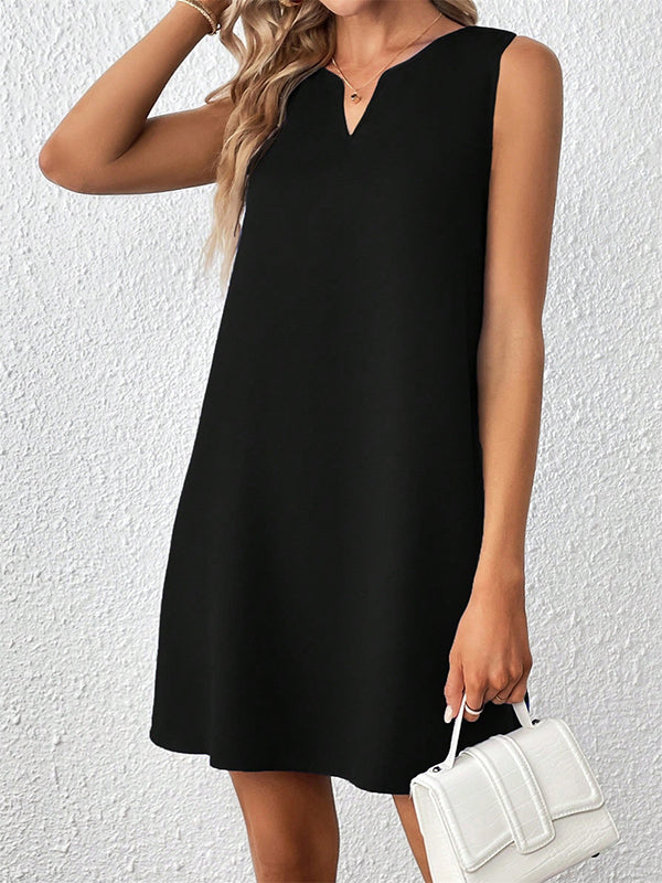 A-Line High Waisted Solid Color V-Neck Mini Dresses